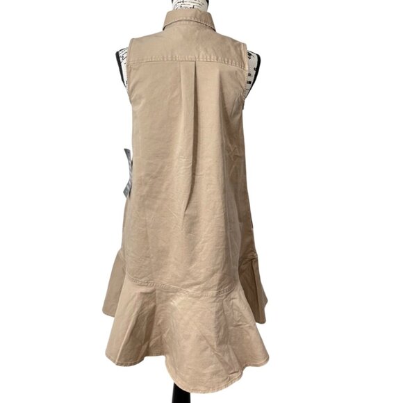 Tuckernuck Sleeveless Button-Up Callahan Dress Ruffle Hem Khaki Womens XS NEW - Picture 4 of 10